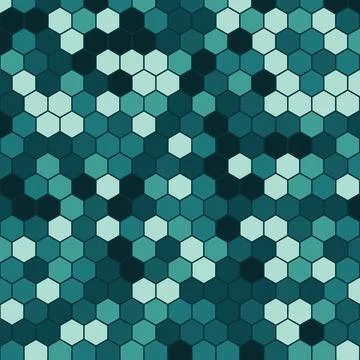 Hexagonal mosaic pattern with green and blue shades Stock Illustration