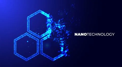Hexagonal nanotechnology abstract background. Glowing neon particle honeycomb Illustrazione stock