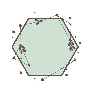 Hexagonal nature geometric frames with leaves made from lines and dots in h.. Stock Illustration