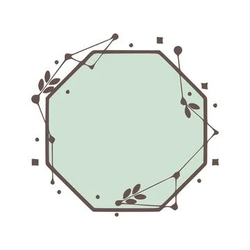 Hexagonal nature geometric frames with leaves made from lines and dots in han Stock Illustration
