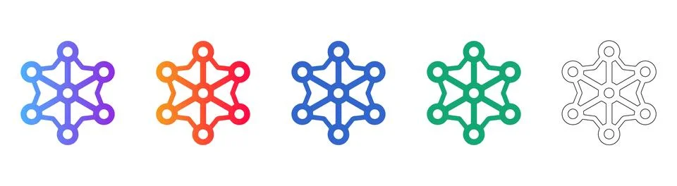 Hexagonal Network Node Icon Set Stock Illustration