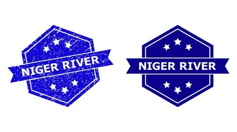Hexagonal NIGER RIVER Stamp with Corroded Texture and Clean Variant 스톡 일러스트