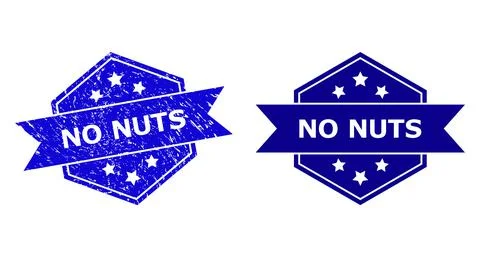 Hexagonal NO NUTS Stamp with Corroded Texture and Clean Variant Illustrazione stock