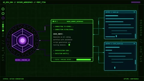 Hexagonal Node Connector Loading Animation with Glowing Purple UI Elements Stock Footage 339400410