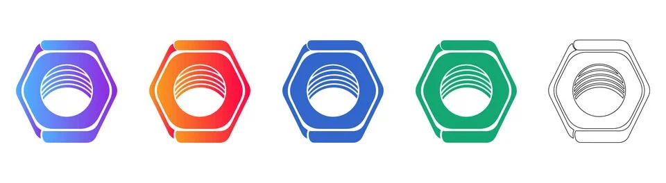 Hexagonal Nut Icons for Hardware and Engineering Stockillustratie