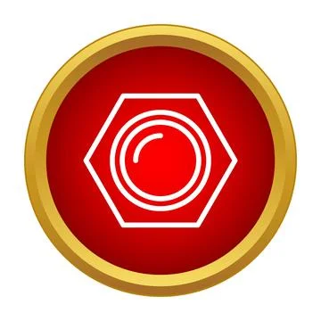 Hexagonal nut outline icon in a red circle Stock Illustration