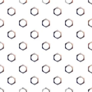Hexagonal nuts forming a metallic seamless repeating pattern Stock Illustration
