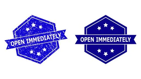 Hexagonal OPEN IMMEDIATELY Stamp with Scratched Surface and Clean Version 스톡 일러스트