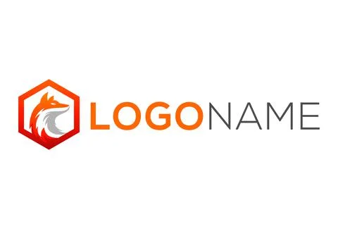 Hexagonal Orange Red Fox Logo Design	 Stock Illustration