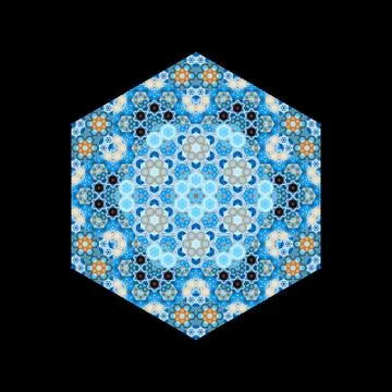 Hexagonal oriental tile isolated on black 스톡 일러스트