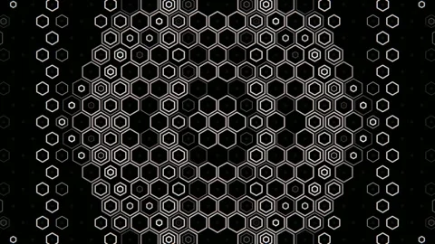 Hexagonal pattern on a black background with white outlines Stock Footage 331688693