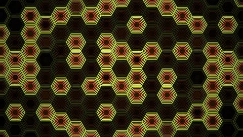 Hexagonal pattern in bright colors on dark background Ilustração Stock