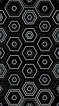 Hexagonal pattern design on a black background with white outlines Illustrazione stock