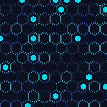 Hexagonal pattern with glowing centers on dark background illustration Stock Illustration