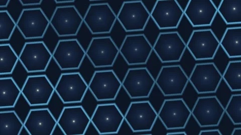 Hexagonal pattern with glowing shapes on dark background Stock Footage 340240189
