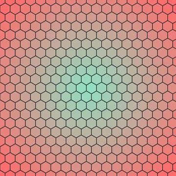Hexagonal pattern gradient background with red and mint green colors Ilustración de archivo
