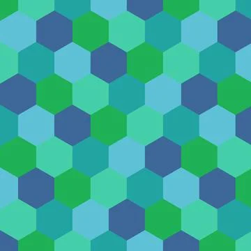 Hexagonal pattern with green and blue geometric shapes in abstract design Stock Illustration