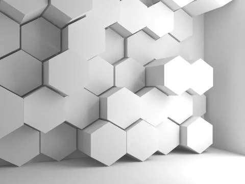 Hexagonal pattern installation on wall, 3 d Stockillustratie