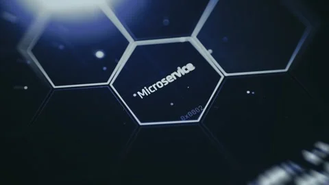 Hexagonal pattern for network connectivity, text Microservice within a hexagonal Stock Footage 335493049