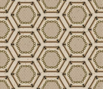 Hexagonal pattern with rope lacing, chains Stock Illustration