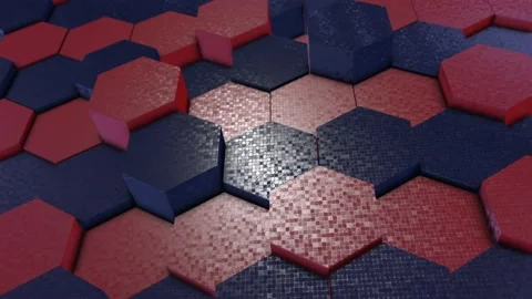 Hexagonal Patterns blue and red moving up and down, 3d render animation Stock Footage 132766683