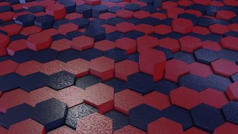 Hexagonal Patterns blue and red non uniformed, 3d Animation front top view Stock Footage 132885189