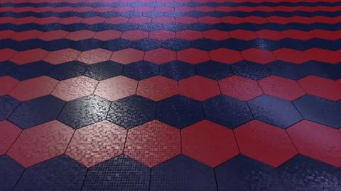 Hexagonal Patterns blue and red uniformed, 3d render illustration front top view Stock Illustration