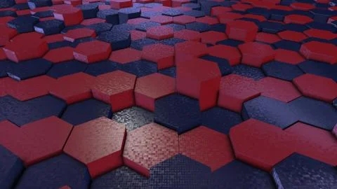 Hexagonal Patterns blue and red non-uniformed, 3d illustration front top view 스톡 일러스트