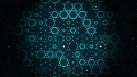 Hexagonal patterns in blue color with glowing effects Video stock 338398288