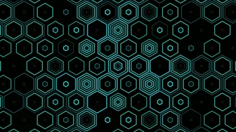 Hexagonal patterns in blue light against a black background Stock Footage 331688675
