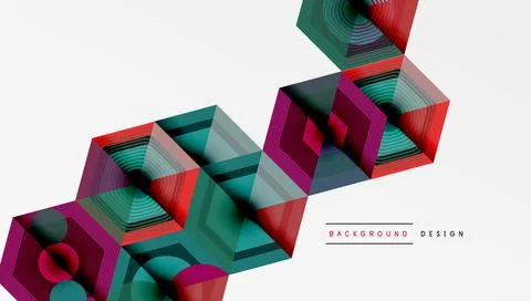 Hexagonal patterns create abstract geometric design. Vibrant colors blend, Stock Illustration