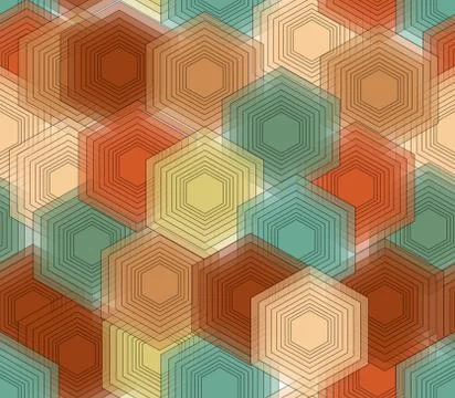 Hexagonal patterns in nostalgic colors, seamless vector abstract background 스톡 일러스트