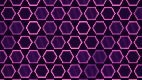 Hexagonal patterns in purple light on dark background Stock Footage 340282497