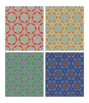 Hexagonal patterns in retro nostalgic colors. Set of seamless ornaments in 70s Stock Illustration