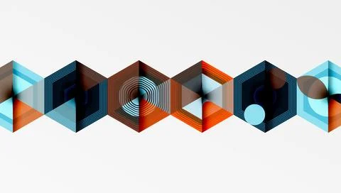 Hexagonal patterns, vibrant colors, geometric shapes. Abstract design, modern Illustrazione stock
