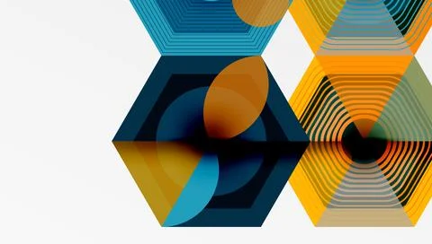 Hexagonal patterns, vibrant colors, geometric shapes, modern design, abstract Illustrazione stock