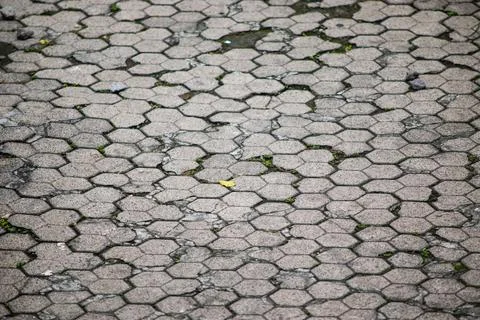Hexagonal Paving Block Floor Texture with Grey Concrete Surface Pattern and.. Stock Photos