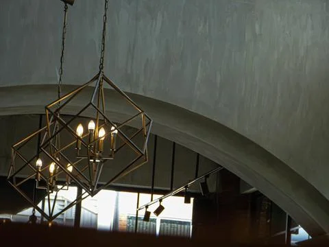 Hexagonal Pendant Lamp at a Café Stock Photos