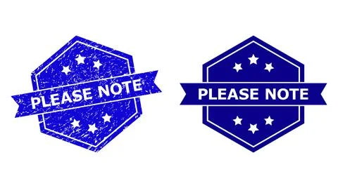 Hexagonal PLEASE NOTE Stamp Seal with Distress Texture and Clean Version Stock Illustration