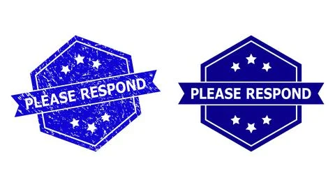 Hexagonal PLEASE RESPOND Stamp Seal with Unclean Texture and Clean Version 스톡 일러스트