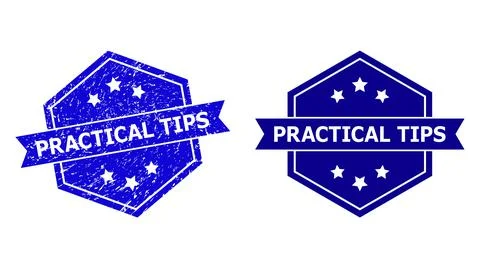 Hexagonal PRACTICAL TIPS Stamp with Distress Style and Clean Version Stock Illustration