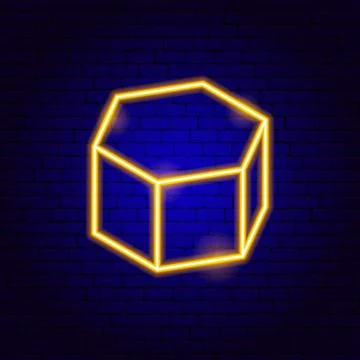 Hexagonal Prism Neon Sign Stock Illustration