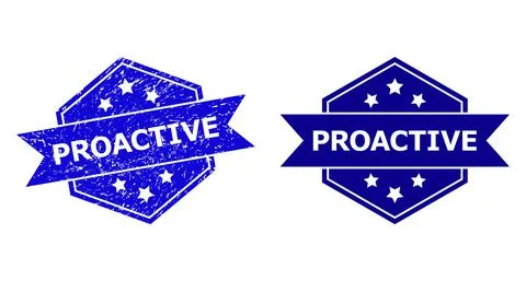 Hexagonal PROACTIVE Stamp with Corroded Style and Clean Version 스톡 일러스트