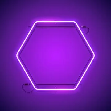 Hexagonal Purple Neon Frame Stock Illustration