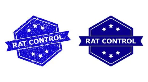 Hexagonal RAT CONTROL Stamp with Grunged Surface and Clean Variant Stock-Illustration