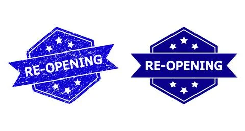 Hexagonal RE-OPENING Stamp Seal with Grunge Style and Clean Version Stock Illustration