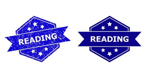 Hexagonal READING Seal with Scratched Style and Clean Variant Stock Illustration