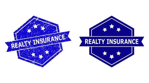 Hexagonal REALTY INSURANCE Seal with Corroded Style and Clean Version Stock Illustration