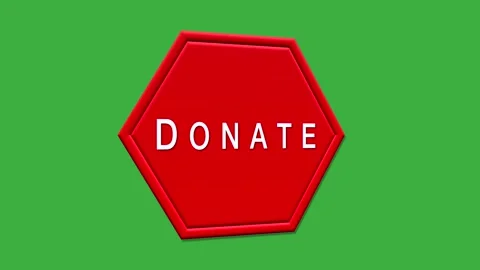 Hexagonal red button DONATION.  Donate Icon on the green screen Video stock 147121729