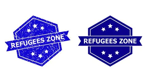 Hexagonal REFUGEES ZONE Watermark with Unclean Style and Clean Version Illustrazione stock